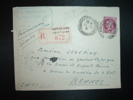 LR TP CERES 3F OBL.11-1-41 BORDEAUX COURS D'AQUITAINE GIRONDE (33) + GRIFFE + G. PECHAUDRA - Postal Rates