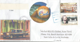 Belle Lettre De Cienfuegos (Cuba) Balle De Baseball & Old American Car, Adressée ANDORRA,avec Timbre à Date Arrivée - Lettres & Documents