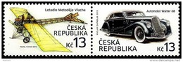 Czech Republic - 2015 - Historical Vehicles - Metodej Vlach Airplane And Walter Regent Car - Mint Stamp Set - Unused Stamps