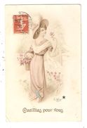 CPA Illustration LE SUR Femme Avec Des Fleurs Cueillies Pour Vous 1911 - Sonstige & Ohne Zuordnung