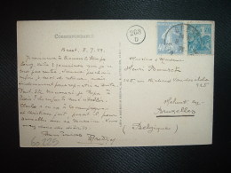 CP Pour La BELGIQUE TP JEANNE D'ARC 50c + SEMEUSE 40c OBL.8-7-29 BREST FINISTERE (29) - Postal Rates