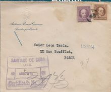 CUBA Env. Recommandée Pour Paris Griffe Violette SANTIAGO DE CUBA Avril 1927  ..G - Briefe U. Dokumente