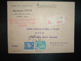 LR TP PETAIN 4F + MERCURE 50c OBL.23-11-43 LOMME NORD (59) BOIS DE CHAUFFAGE NARCISSE POTIE + GRIFFE LINEAIRE - Postal Rates