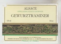 OENOPHILIE 5 ETIQUETTES VINS D'ALSACE - Gewurztraminer G.Eckle89, P. Chanau, A.L Baur, P.Dumoulin Storch, F. Engel 90 - Gewurztraminer