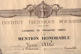 VP11.074 - ROUBAIX 1921 - Superbe Diplôme 53 X 42 - Institut Technique Roubaisien - Filature - Diplômes & Bulletins Scolaires