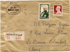 MONACO LETTRE RECOMMANDEE DEPART MONACO 5 III 49 PRINCIPAUTE POUR LA FRANCE - Covers & Documents