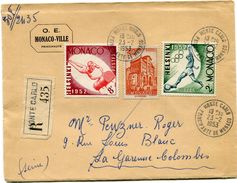MONACO LETTRE RECOMMANDEE DEPART MONTE CARLO 23-2-1953 PRINCIPAUTE DE MONACO POUR LA FRANCE - Briefe U. Dokumente