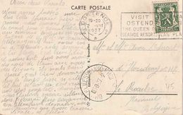 BELGIË : AMBULANT / TREINPOST / BAHNPOST "Oostende 1937" Naar "BRUXELLES  - CHARLEROI 3.8.27 - 2" - Bahnpoststempel