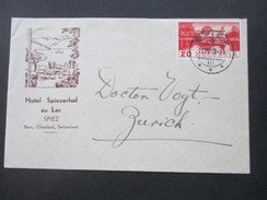 Schweiz 1938 Nr. 321 EF Spiez - Zürich. Umschlag: Hotel Spiezerhof Au Lac. Berner Oberland. Seeterrasse - Lettres & Documents