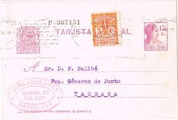 24524. Entero Postal BARCELONA 1933. Republica, Recargo Exposicion, Num 69 - Barcellona