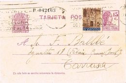 24526. Entero Postal BARCELONA 1936. Republica, Recargo Exposicion, Num 69a - Barcellona