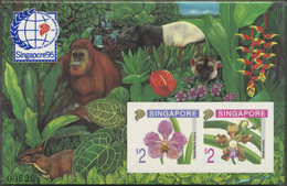 ** Singapur: 1995, Stamp Exhibition SINGAPORE '95 ("Orchids"), IMPERFORATE Souvenir Sheet, Lot Of 50 Pi - Singapore (...-1959)
