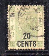 T464 - HONG KONG 1885 ,  20/30  Cents  Verde Yvert N. 54 Usato . Fil CA - Usados