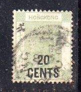 T469 - HONG KONG 1885 ,  20/30  Cents  Verde Yvert N. 54 Usato . Fil CA - Gebruikt
