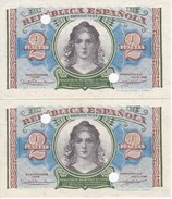 PAREJA CORRELATIVA DE 2 PTAS DEL AÑO 1938 SERIE A SIN CIRCULAR-PLANCHA-UNCIRCULATED INUTILIZADOS-PERFORADOS - 1-2 Pesetas