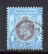 T604 - HONG KONG 1903 ,  10 Cents  Yvert N. 67 Usato . Fil  CA . - Usados