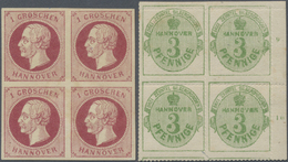 */** Hannover - Marken Und Briefe: 1859/1864, Lot Von Zwei Ungebrauchten 4er-Blocks: MiNr. 14 C Und 21 X, - Hannover