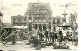 N°58295 -cpa Cherbourg -un Jour De Marché- Place Du Château Et Le Théâtre- - Marchés