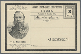 **/*/O/GA Deutsches Reich - Privatpost (Stadtpost): GIESSEN 1887/92, Umfangreicher Teils Mehrfach Geführter Be - Private & Lokale Post