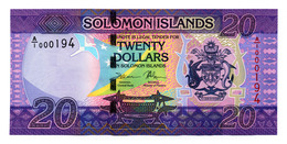 Solomon Islands 20 Dollars 2017 Pick # 34 Very Low Serial # A/1 000194 Unc - Solomonen