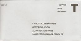 Lettre T Phil@poste , Validité Permanente 20grs - Buste Risposta T