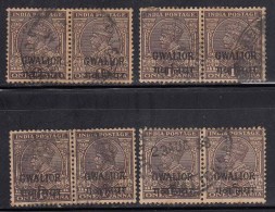 1a X 4 Pairs KGV Series, Mutli Star, Gwalior State,  British India Used - Gwalior