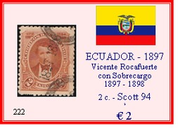 ECUADOR  1897  -  VICENTE ROCAFUERTE, Con SOBRECARGO  - 2 C. - Ecuador