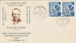 PRESIDENT EISENHOWER, PEACE, FRIENDSHIP AND LIBERTY FOR EAST EUROPE, MADRID EXILE, SPECIAL COVER, 1959, ROMANIA - Storia Postale