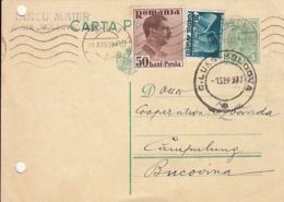 KING CHARLES II, AVIATION, CAMPULUNG MOLDOVENESC-BUKOVINA, PC STATIONERY, ENTIER POSTAL, 1937, ROMANIA - Covers & Documents