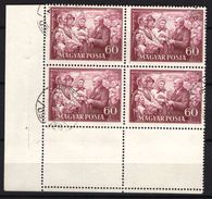 HUNGARY 1952. Rakosi 60f. Stamp In 4-blocks, 2 Stamps With Empty Field, Nice, Used ! - Plaatfouten En Curiosa