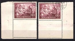 HUNGARY 1952. Rakosi 60f. 2 Corner Stamps With Empty Field, Nice, Used ! - Plaatfouten En Curiosa