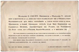 VP11.100 - 1928 -  ALENCON X PARIS - Faire - Part De L'Ordination Sacerdotale De Mr L'Abbé George ALLO - Autres & Non Classés