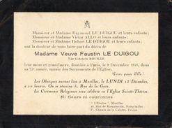 VP11.101 - MUZILLAC X NOISY LE SEC X TOULON - 1948 - Faire - Part De Décès De Mme Vve Faustin LE DUIGOU Née G. ROUILLE - Décès