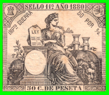 ESPAÑA  IMPUESTO DE GUERRA SELLO DE 0,50 CENTIMOS DE  PESETA CLASE 11ª   AÑO 1880 - War Tax