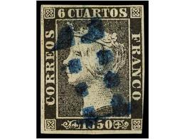 55 ° ESPAÑA. Ed.1. <B>6 Cuartos</B> Negro, Mat. <B>11 LIMADO DE SEVILLA</B> En Azul. - Otros & Sin Clasificación