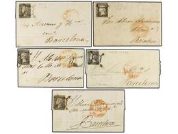 77 ESPAÑA. Ed.1, 1A (5). 1850. <B>6 Cuartos</B> Negro, Pl. I Y II. 5 Cartas. - Andere & Zonder Classificatie