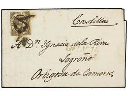 93 ESPAÑA. Ed.6. 1851. CALDAS A LOGROÑO. <B>6 Cuartos</B> Negro, Mat.<B> 'O'</B> Y<B> '1'</B> De CALDAS DE REIS Y Marca< - Other & Unclassified