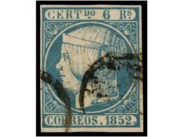 112 ° ESPAÑA. Ed.16. <B>6 Reales</B> Azul. MUY BONITO EJEMPLAR. Cert. GRAUS. Cat. 725€. - Other & Unclassified