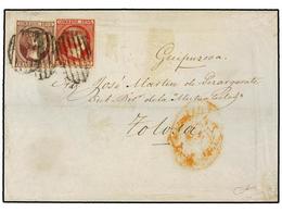 115 ESPAÑA. Ed.17, 18. 1853. MADRID A TOLOSA. <B>6 Cuartos</B> Carmín Y <B>12 Cuartos</B> Lila. Franqueo Bicolor Equival - Other & Unclassified