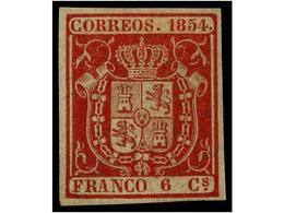 124 * ESPAÑA. Ed.24. <B>6 Cuartos</B> Carmín. PIEZA DE LUJO. Cert. EXFIMA (1977). Cat. 460€. - Sonstige & Ohne Zuordnung