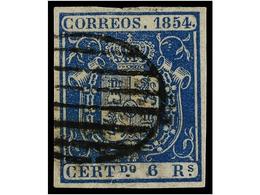 132 ° ESPAÑA. Ed.27. <B>6 Reales</B> Azul. PIEZA DE LUJO. Cert. GRAUS. Cat. 450€. - Otros & Sin Clasificación