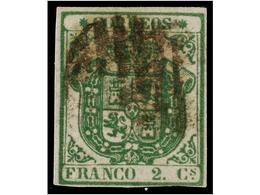 139 ° ESPAÑA. Ed.32. <B>2 Cuartos</B> Verde. BONITO EJEMPLAR. Cert. GRAUS. Cat. 710€. - Sonstige & Ohne Zuordnung