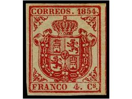 141 (*) ESPAÑA. Ed.33. <B>4 Cuartos</B> Carmín. Márgenes Excepcionales. PIEZA DE LUJO. Cert. GRAUS. Cat. 570€. - Autres & Non Classés