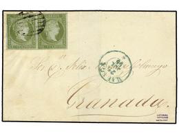 147 ESPAÑA. Ed.39(2). 1855. MALAGA A GRANADA. <B>2 Cuartos</B> Verde, Pareja Para Completar La Tarifa De 4 Cuartos. RARA - Other & Unclassified