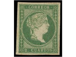 154 * ESPAÑA. Ed.43. <B>2 Cuartos</B> Verde. Filigrana Líneas Cruzadas. Márgenes Excepcionales, Uno De Los Mejores Ejemp - Andere & Zonder Classificatie