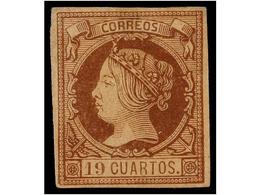 166 * ESPAÑA. Ed.54M. <B>19 Cuartos</B> Castaño, Al Dorso Raya De Tinta (<B>MUESTRA</B>)<B> </B>solo Visible Con La Luz  - Andere & Zonder Classificatie