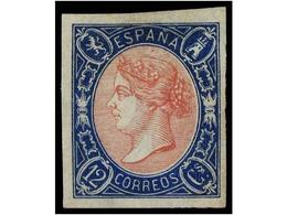 181 * ESPAÑA. Ed.70. <B>12 Cuartos</B> Azul Y Rosa. MAGNÍFICO EJEMPLAR. Cert. COMEX. Cat. 570€. - Autres & Non Classés