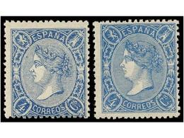 189 * ESPAÑA. Ed.75 Y 75A. <B>4 Cuartos</B> Azul, Tipos I Y II. Bonitos Ejemplares, Centraje Normal De La Emisión. Cat.  - Altri & Non Classificati