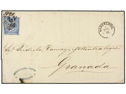 196 ESPAÑA. Ed.81. 1866 (1-Enero). BARCELONA A GRANADA. <B>4 Cuartos</B> Azul. Mat. Parrilla Con Cifra Y Fechador De Bar - Other & Unclassified