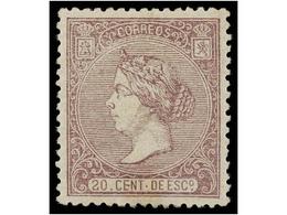 200 * ESPAÑA. Ed.85. <B>20 Cts.</B> Lila. Centraje Perfecto. LUJO. Cert. GRAUS. Cat. 270€. - Autres & Non Classés